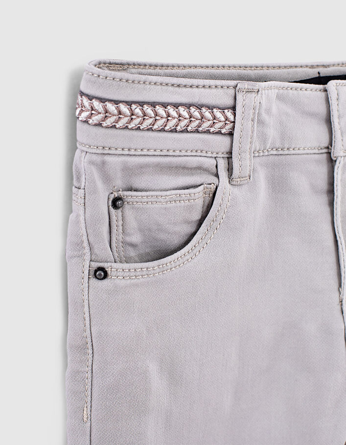 Mädchen-Skinny-Jeans in Light Grey mit Borte an der Taille-5