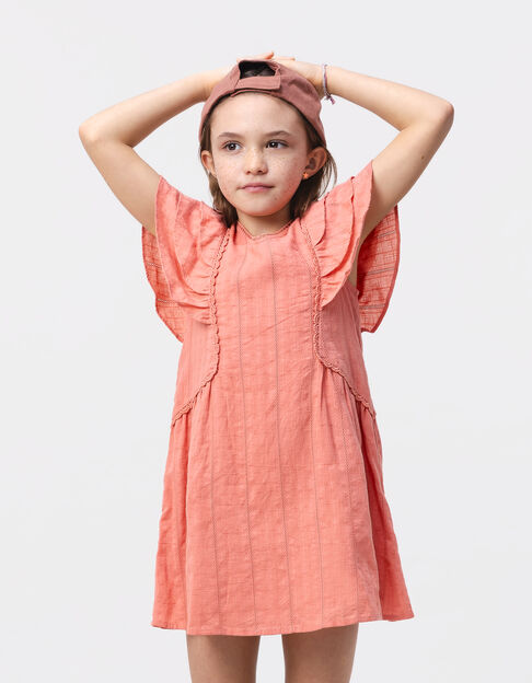 Robe rose à volants et dentelle fille - IKKS