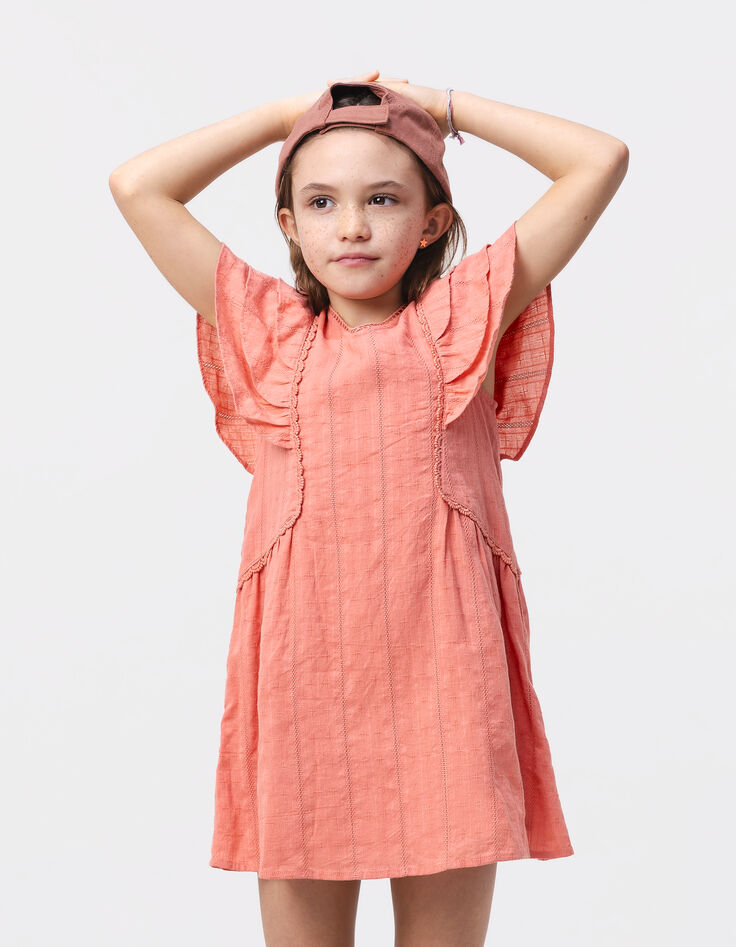 Pink dress with ruffles and lace for girl-1