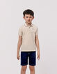 Boys’ beige organic cotton polo shirt with striped collar-1