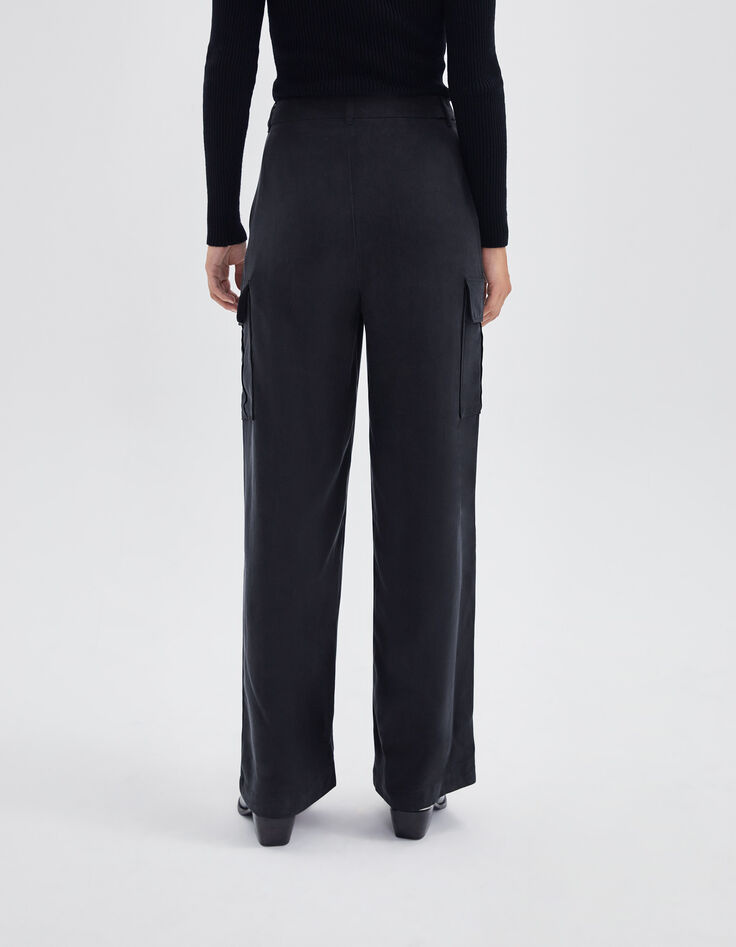 Pantalon battle noir Lyocell® taille haute Femme-3 Pantalon battle noir Lyocell® taille haute Femme-3