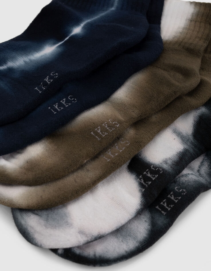 Chaussettes noir, bleu, kaki à motif tie and dye Femme-5