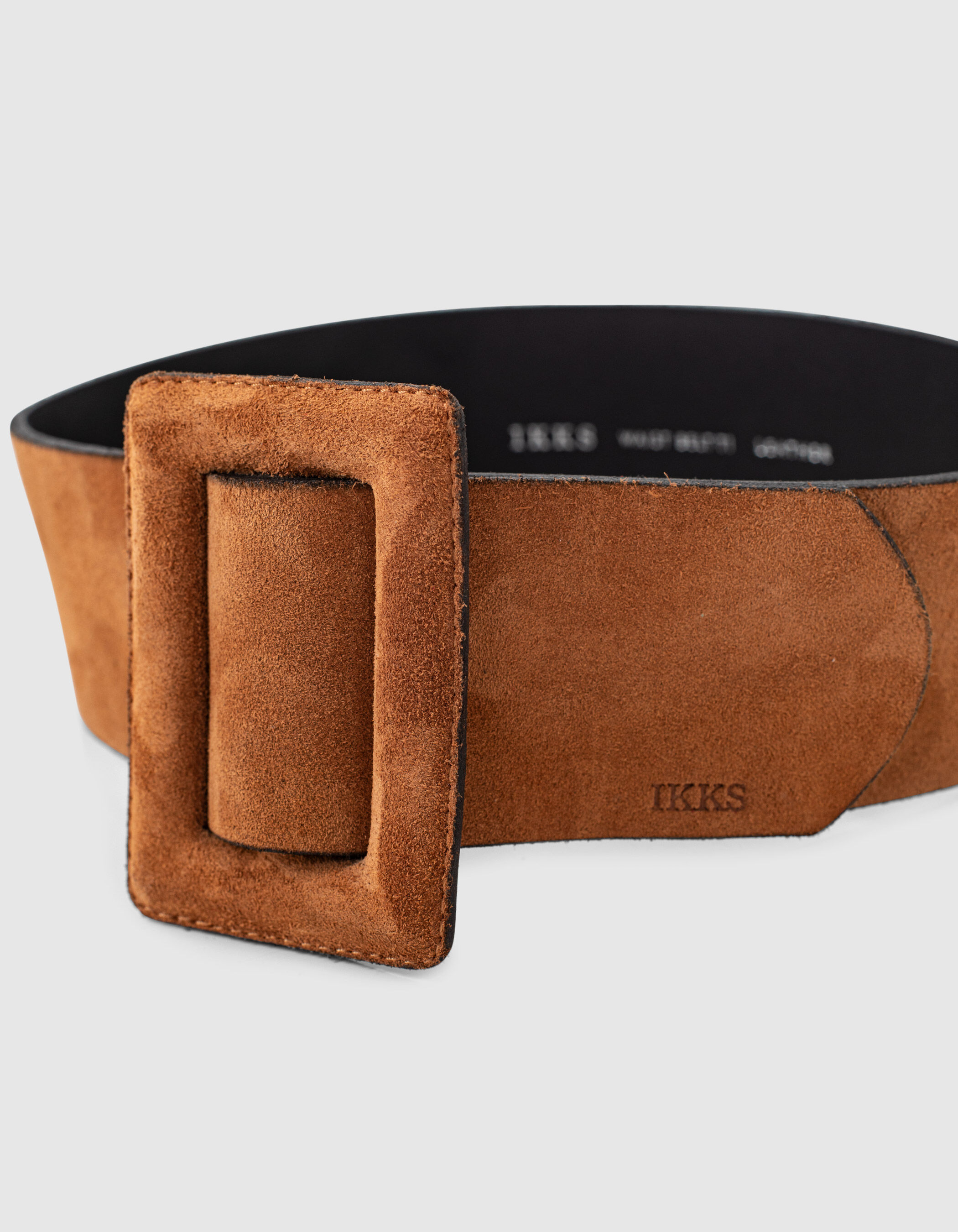 Women s camel suede wide dress belt IKKS