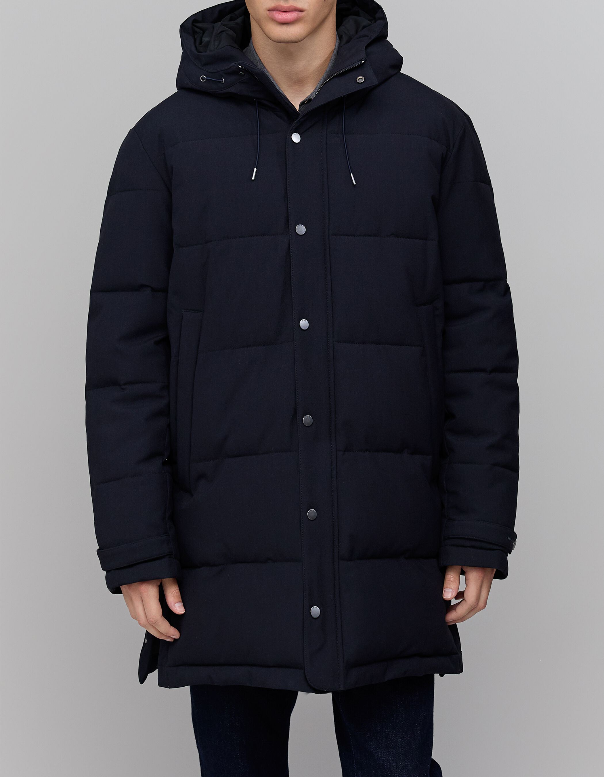 Men's long navy quilted down jacket