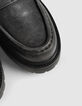 Women’s grey leather moccasins with lugged soles-4