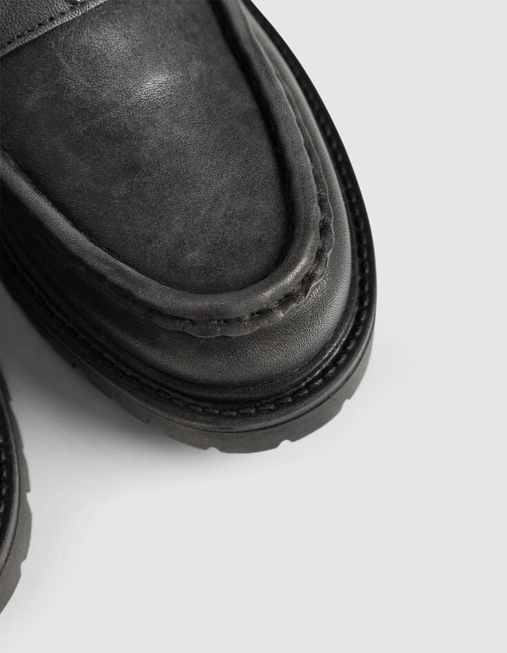 Women’s grey leather moccasins with lugged soles-4 Women’s grey leather moccasins with lugged soles-4