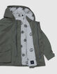 Veste kaki à capuche doublure éponge garçon-7