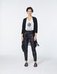 Cárdigan punto tricot negro flecos fantasía mujer-6
