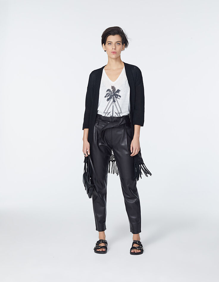 Cárdigan punto tricot negro flecos fantasía mujer-6