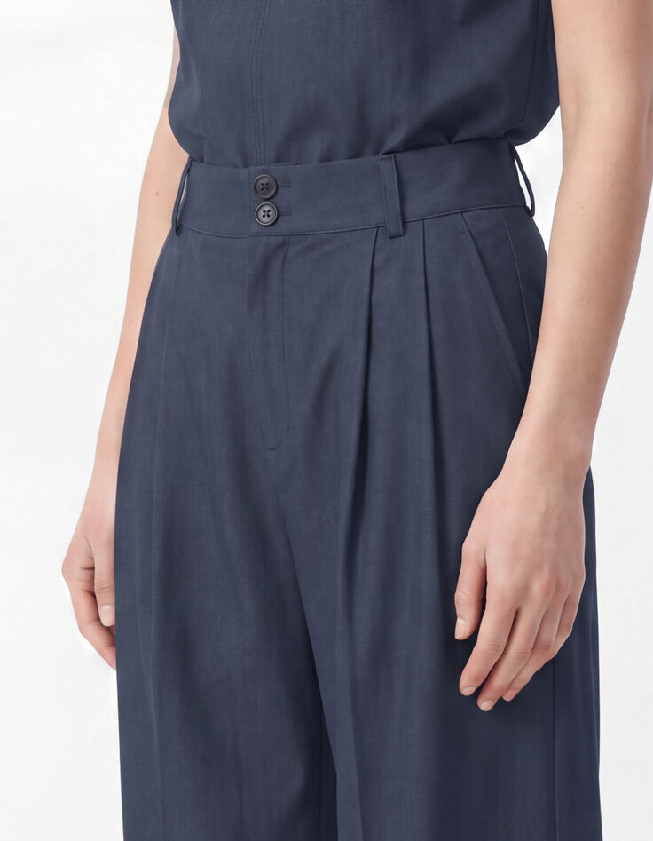 Pantalon large pliss&eacute; bleu gris Femme-4