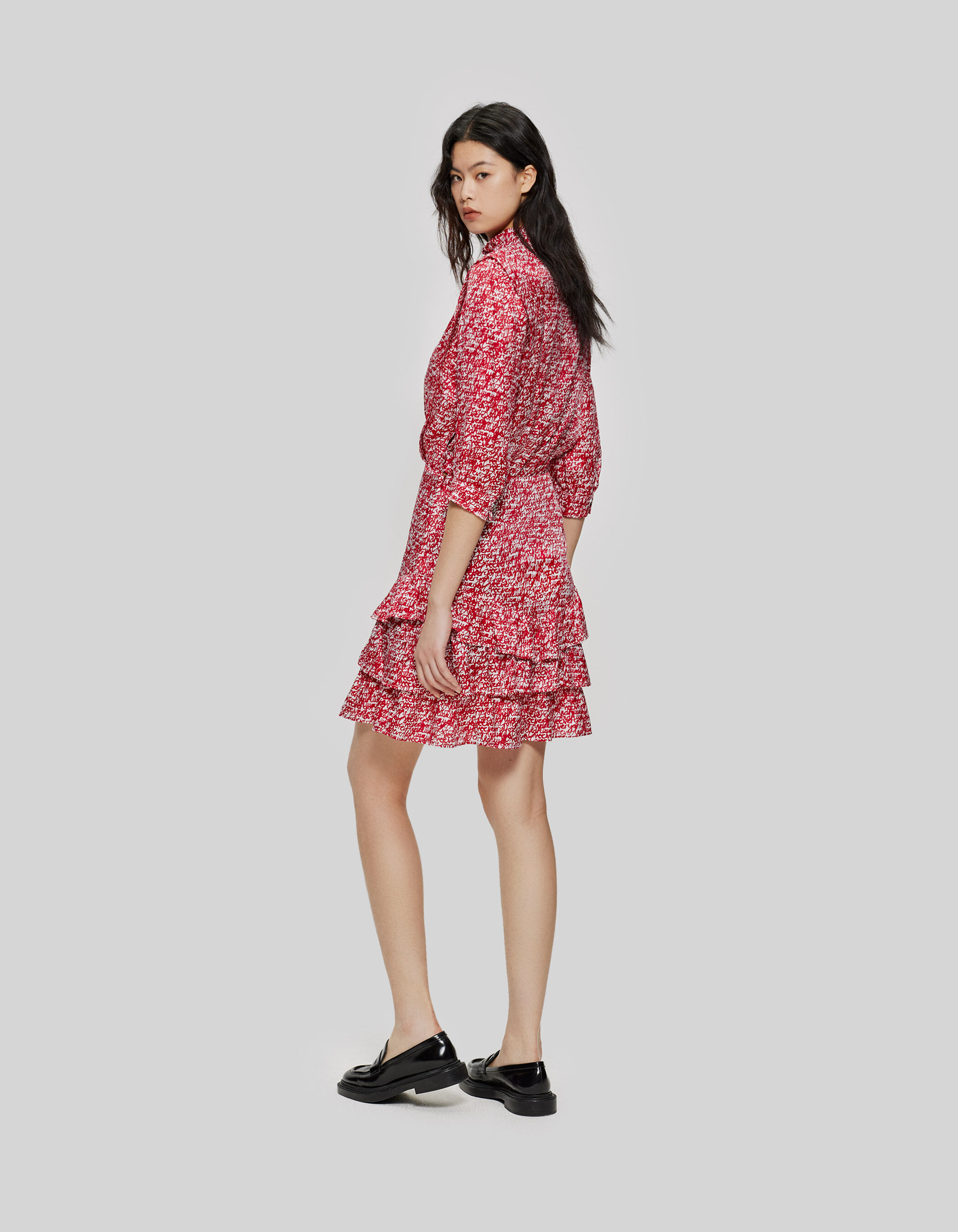 Women s red tag print ruffled dress