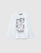 Camiseta blanca esqueleto-pirata rosas niño -1