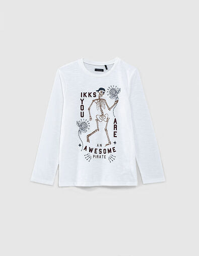Camiseta blanca esqueleto-pirata rosas niño  - IKKS
