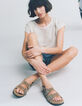 Women's sand suede sandals with eyelet straps-8