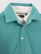 Boys’ turquoise polo shirt with trompe-l'oeil shirt collar-3