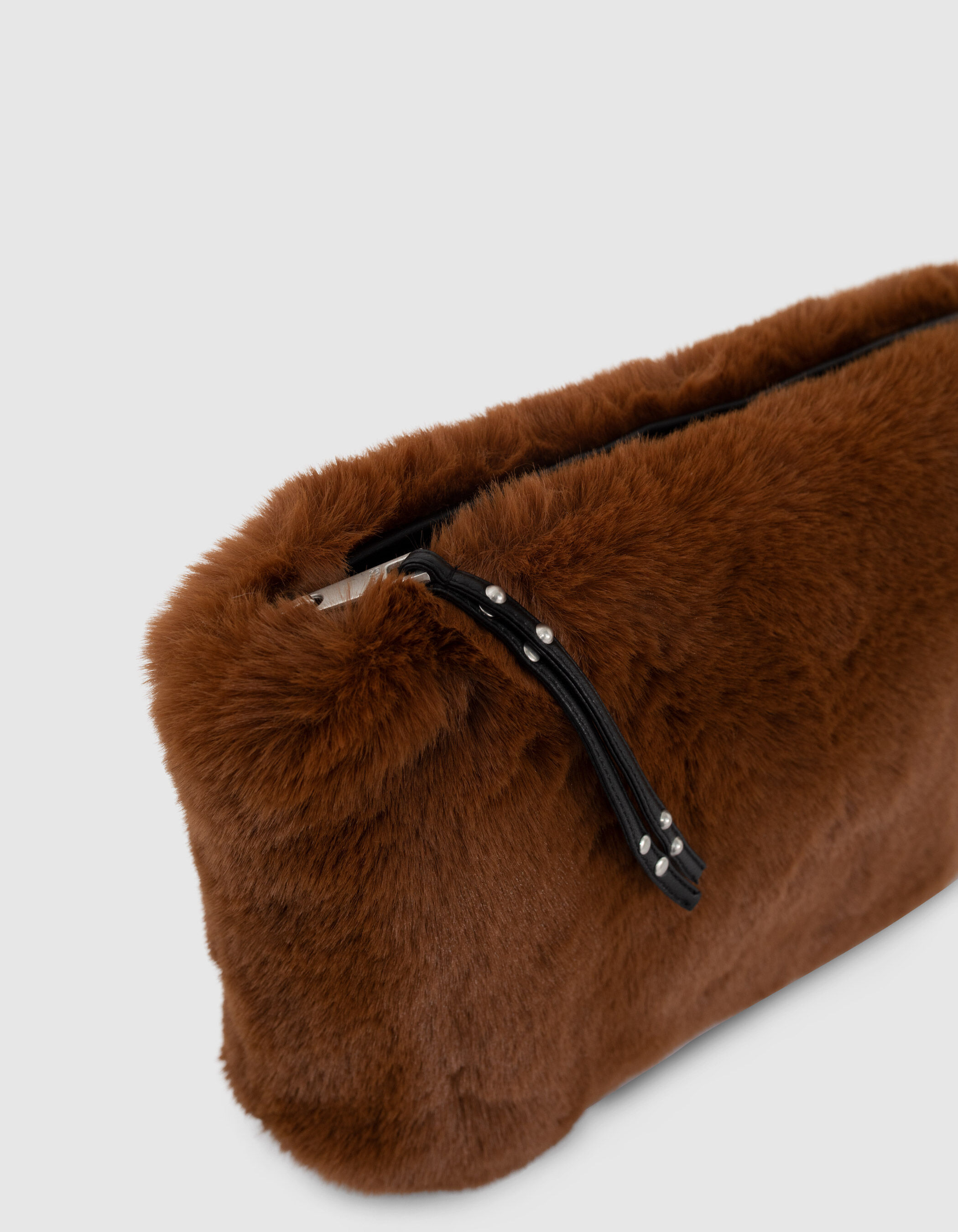 Women s camel faux fur clutch