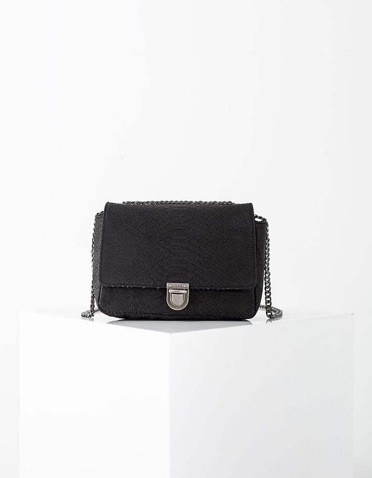 Cartera The Camera Girl de cuero negro efecto cobra mujer-1
