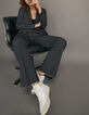 Women’s black semi-plain jacquard straight suit trousers-7