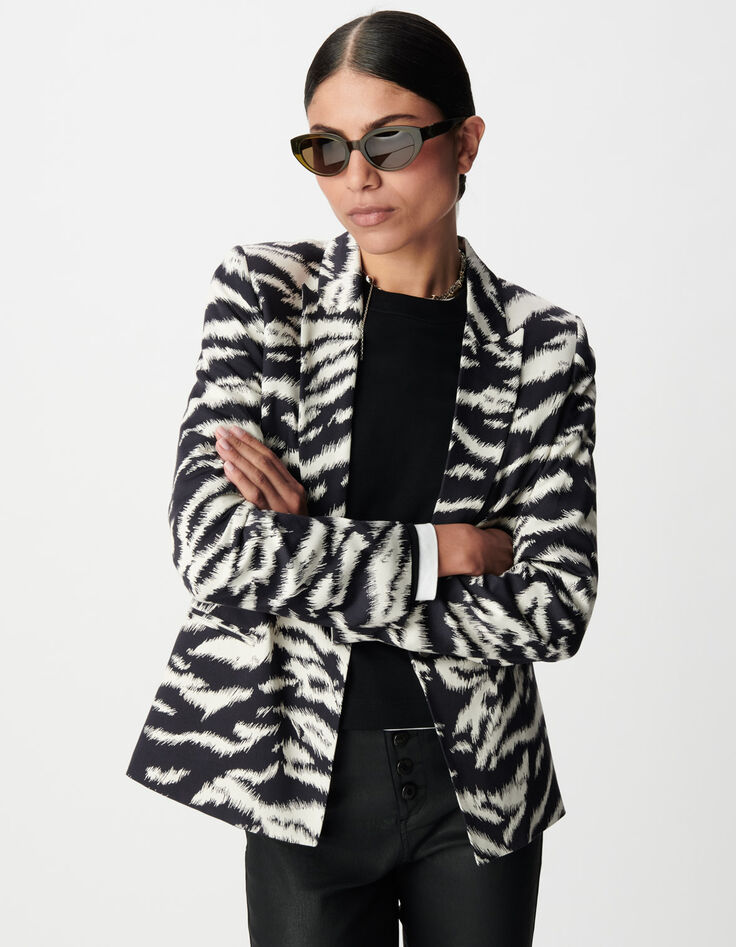 Chaqueta de traje negra con estampado de cebra para Mujer-2