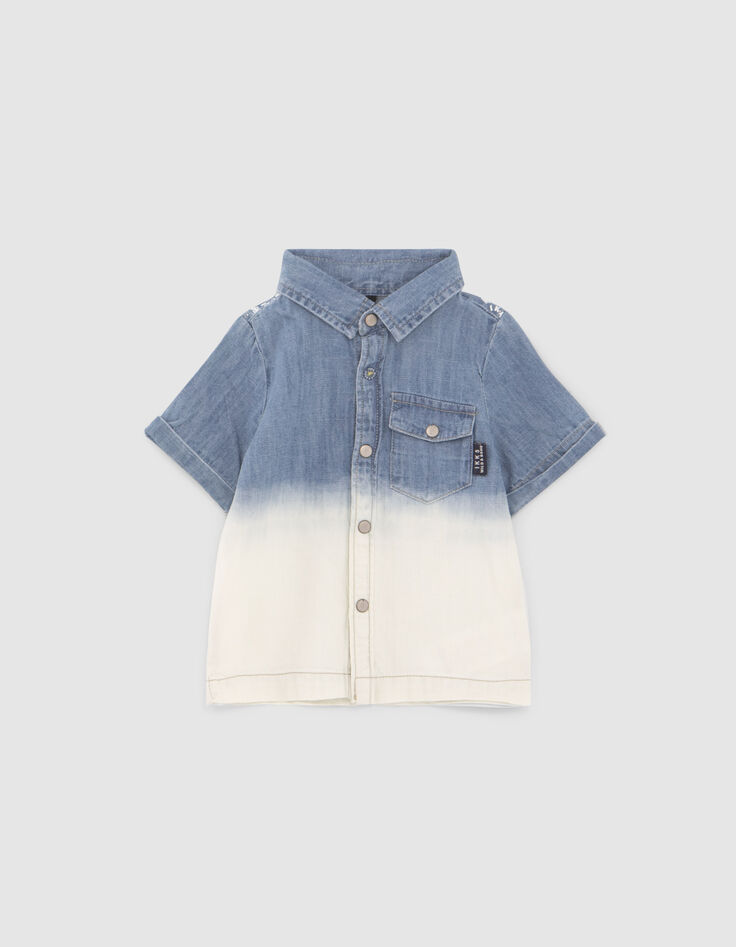 Baby boys’ blue denim shirt with detachable hood-4