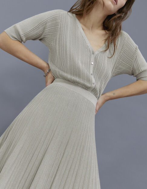 Cardigan champagne en tricot côtelé lurex Femme