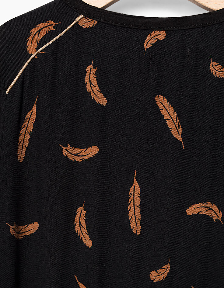 Combishort noir à imprimé plumes camel fille-5