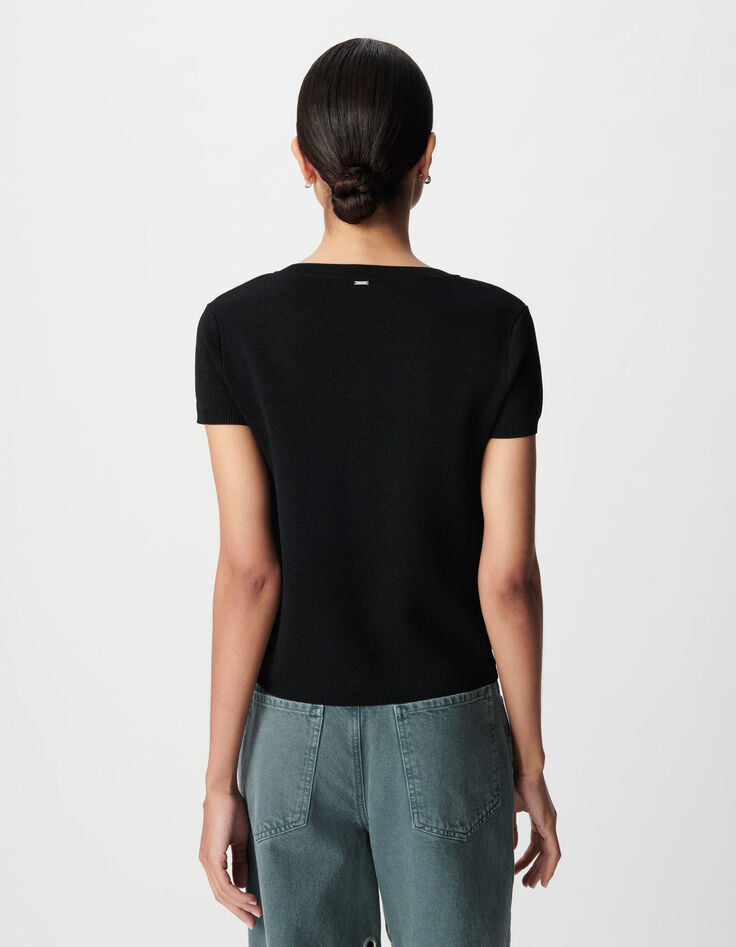 Women's fine black sequined button-down sweater-5