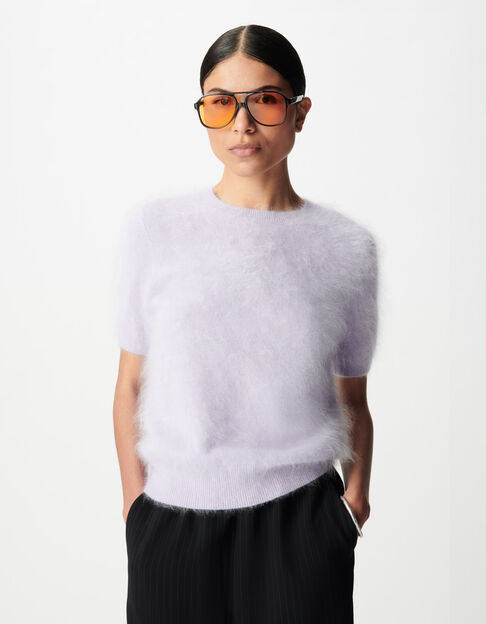 Women&rsquo;s lilac cashmere round-neck T-shirt - IKKS