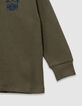Boys’ khaki waffle T-shirt with embroidery front and back-6