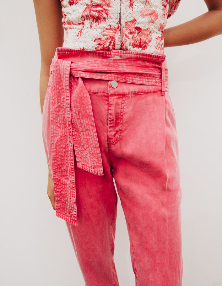 Pantalón rosa tencel bleached cinturón mujer - IKKS