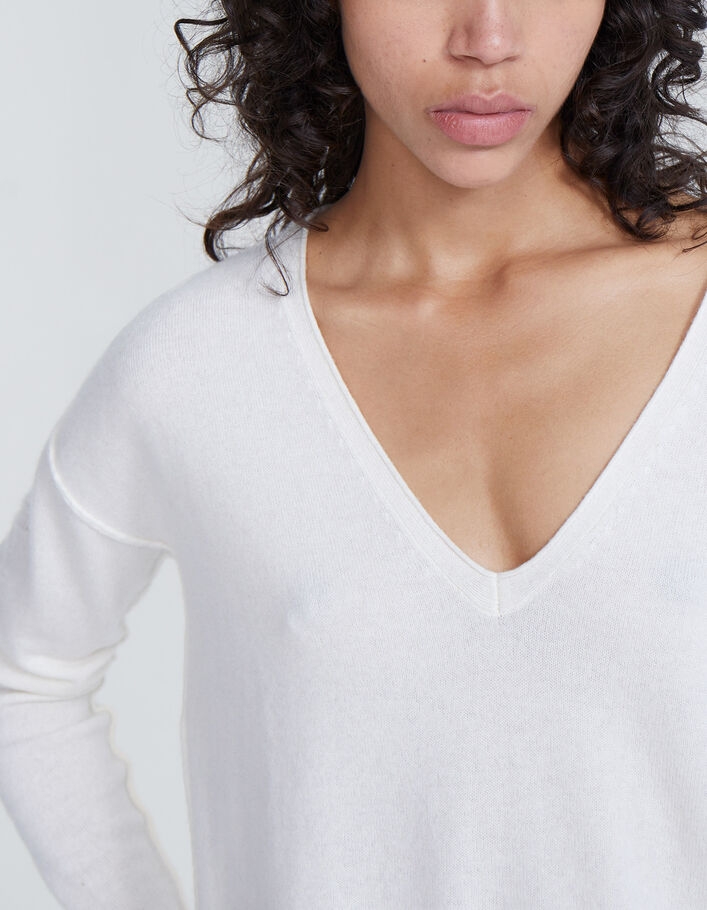 Women’s off-white chevron pointelle cashmere sweater - IKKS
