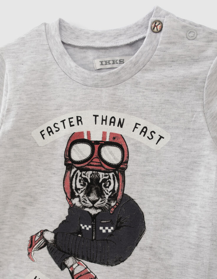 Camiseta gris algodón ecológico tigre motorista bebé niño-3