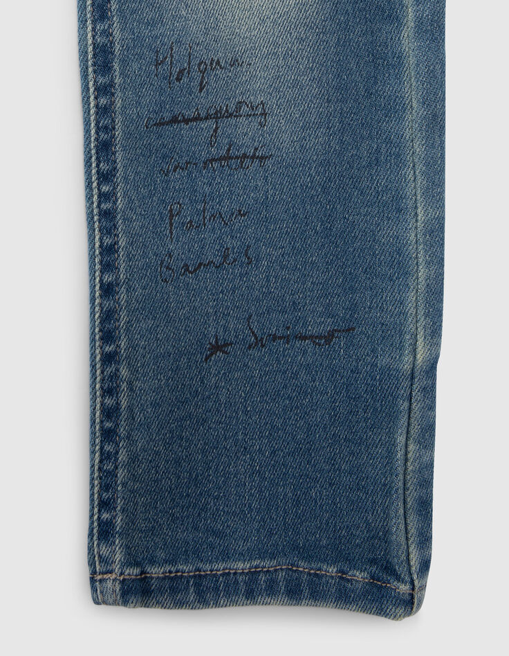 Boys’ blue upcycled straight jeans, print front and back-5