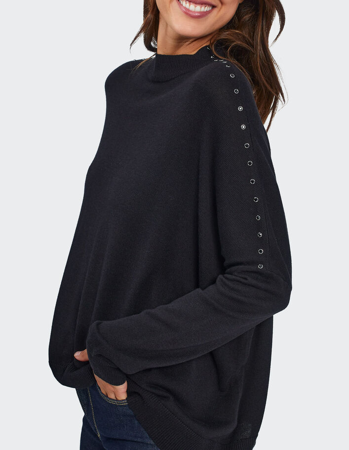 I.Code black knit sweater with studded shoulders
