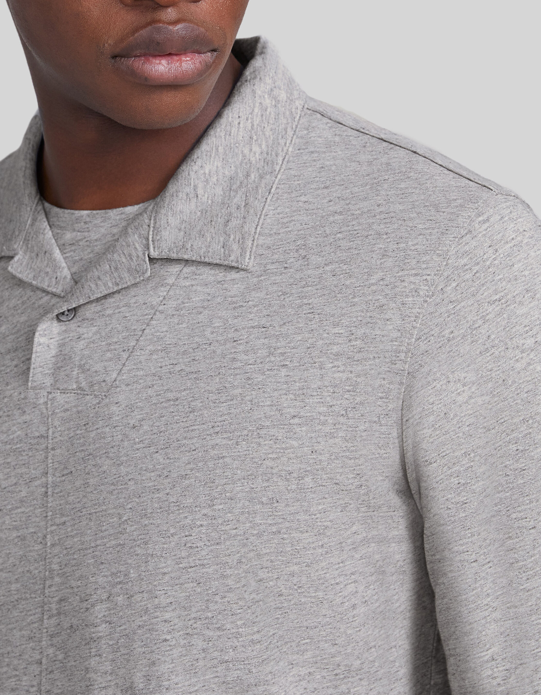 Men s grey upcycled polo shirt with trompe l oeil collar