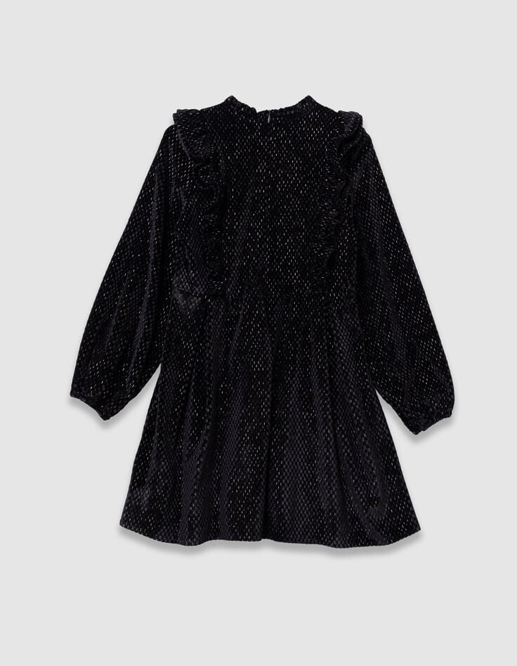 Schwarzes Kleid aus Velours mit Rüschendetails, Mädchen-4 Schwarzes Kleid aus Velours mit Rüschendetails, Mädchen-4