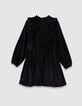 Schwarzes Kleid aus Velours mit Rüschendetails, Mädchen-4 Schwarzes Kleid aus Velours mit Rüschendetails, Mädchen-4