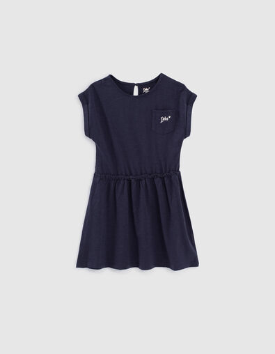 Robe navy Essentiel brodée en coton bio fille - IKKS