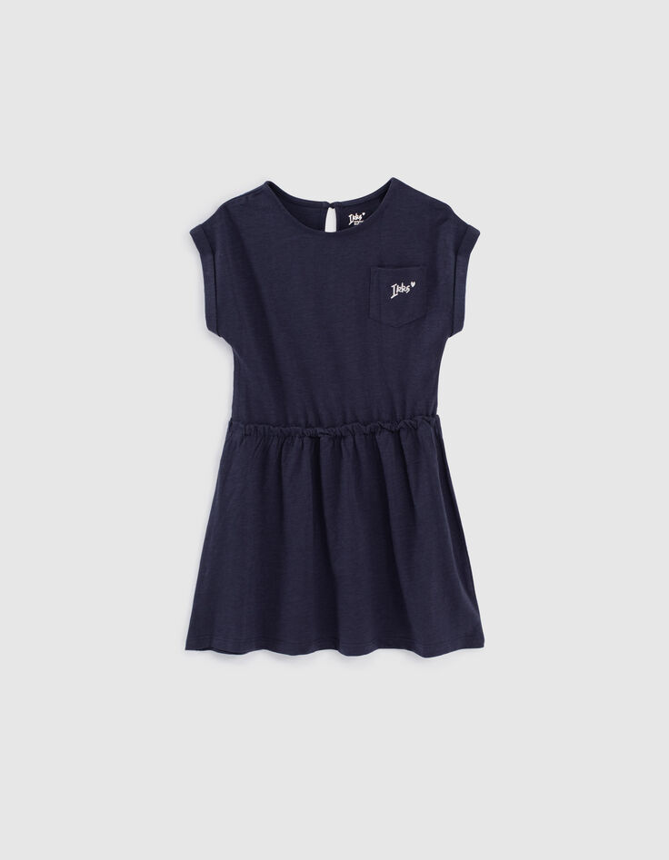 Robe navy Essentiel brodée en coton bio fille-1