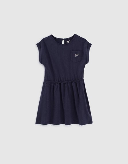Girls’ navy embroidered organic cotton Essential dress