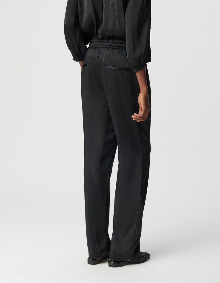 Pantalon large noir polyester recyclé taille élastiquée Femme-3