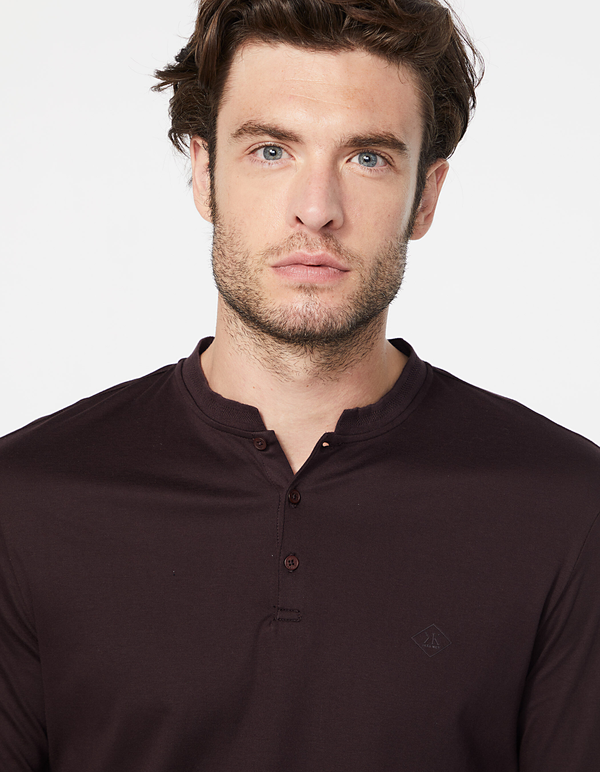 Men s plum Interlock long sleeve polo shirt