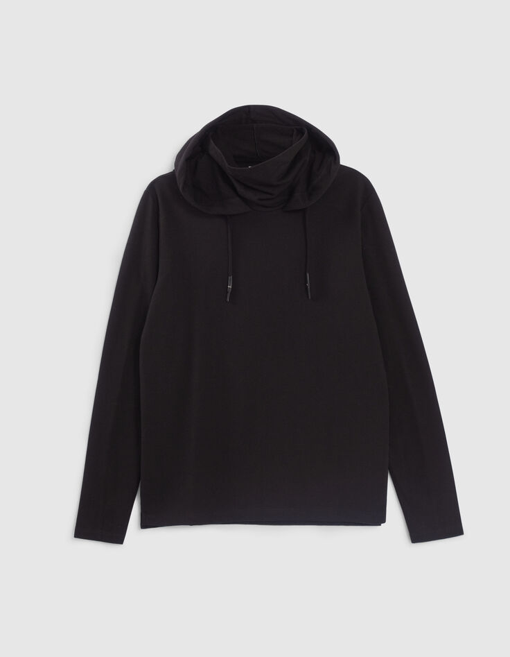 Men's black high neck hooded t-shirt-5
