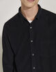 Schwarzes REGULAR-Herrenhemd aus fein gestreiftem Velours-4