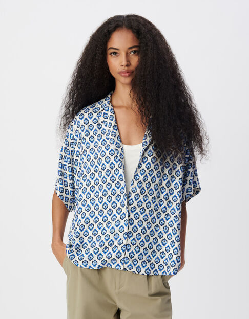 Chemise manches courtes imprim&eacute; floral bleu Femme - IKKS