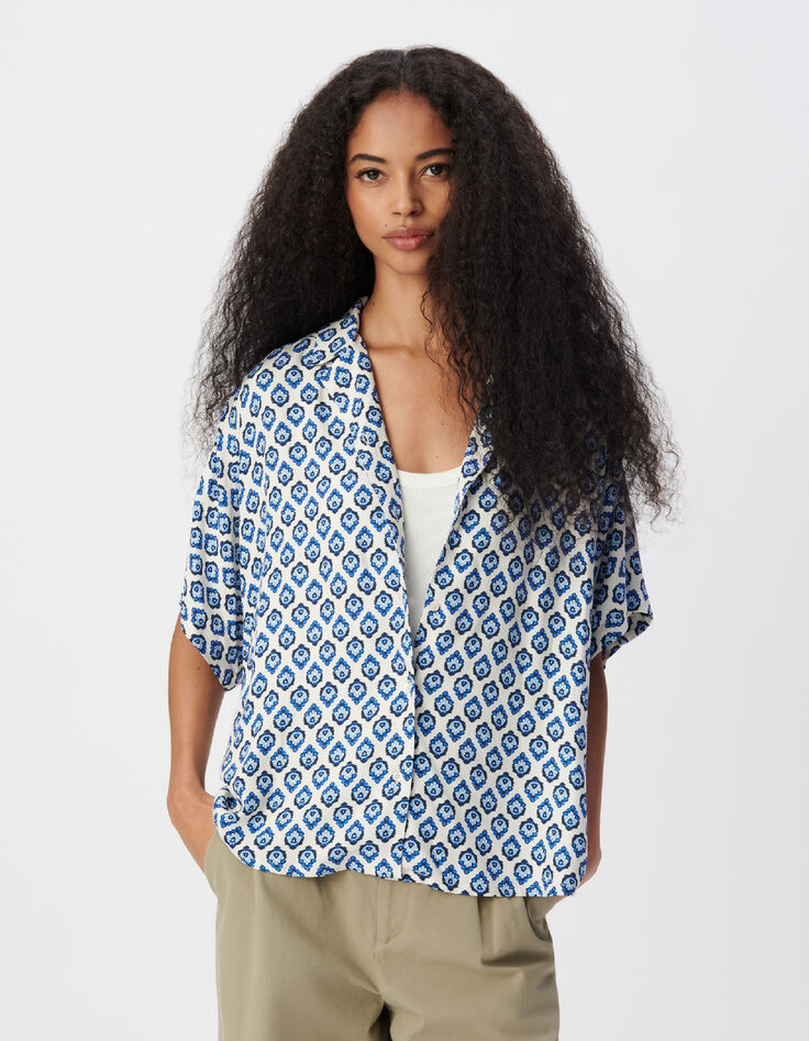 Chemise manches courtes imprim&eacute; floral bleu Femme-3