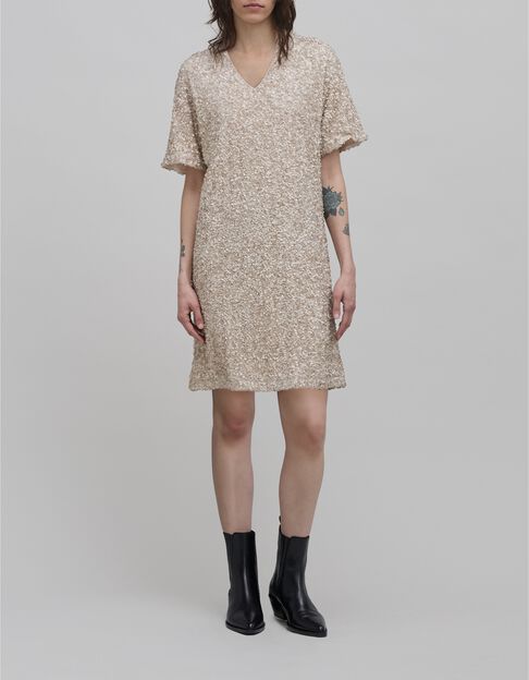 Sequin-embroidered champagne dress for women - IKKS