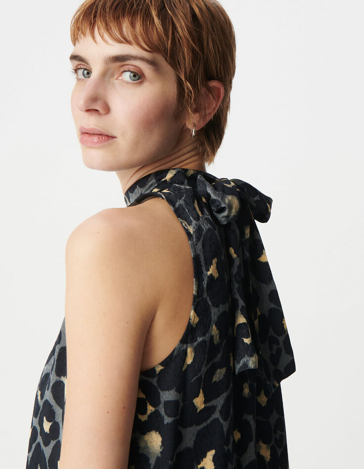 Top sans manches gris imprimé animalier Femme-5