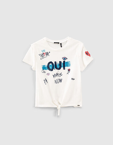 Camiseta blanco roto mini me dibujo corazones niña  - IKKS