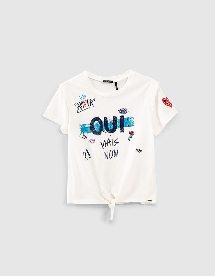 Camiseta blanco roto mini me dibujo corazones niña -1